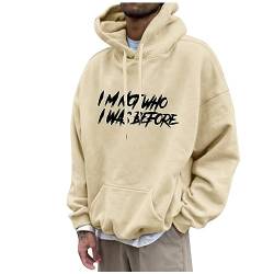 Männer Geschenke Herbst Winter Buchstabenmuster Langarm Hoodie Mit Taschen Lockere Langen Ärmeln Pulli Für Männer Sweatshirts & Kapuzenpullover Für Herren(4-Khaki,XL) von SHE.White