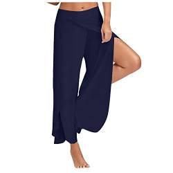 Palazzo Hose Damen Flowy Einfarbig Freizeithose mit Schlitz Sommerhosen Damen Leicht und Luftig Hosen Wickelhose Weites Bein Yogahose Dünne Bequeme Sporthose für Frauen Schlaghose Haremshose von SHE.White