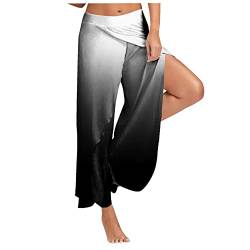 Palazzo Hose Damen Flowy Einfarbig Freizeithose mit Schlitz Sommerhosen Damen Leicht und Luftig Hosen Wickelhose Weites Bein Yogahose Dünne Bequeme Sporthose für Frauen Schlaghose Haremshose von SHE.White