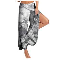 Palazzo Hose Damen Flowy Einfarbig Freizeithose mit Schlitz Sommerhosen Damen Leicht und Luftig Hosen Wickelhose Weites Bein Yogahose Dünne Bequeme Sporthose für Frauen Schlaghose Haremshose von SHE.White