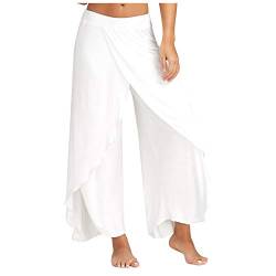 Palazzo Hose Damen Flowy Einfarbig Freizeithose mit Schlitz Sommerhosen Damen Leicht und Luftig Hosen Wickelhose Weites Bein Yogahose Dünne Bequeme Sporthose für Frauen Schlaghose Haremshose von SHE.White