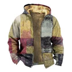 Pullover Männer Winter Warm Drucken Fleecefutter Hoodies Jacke Mit Reißverschluss Verdickte Langarm Zipper Kapuzenjacke Teddyfleece Pullover Herren Strickjacken Für Herren Winter(2-Camel,Xl) von SHE.White