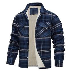 SHE.White Arbeitshemd Herren Männer Warm Karierte Fleece Gefütterte Button Down Jacke Mit Taschen Winter Fleecefutter Holzfällerhemd Herren Karo-Jacke(2-Navy,5Xl) von SHE.White