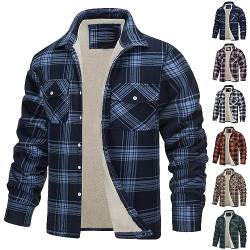 SHE.White Arbeitshemd Herren Männer Warm Karierte Fleece Gefütterte Button Down Jacke Mit Taschen Winter Fleecefutter Holzfällerhemd Winter Warme Fleecejackewinter Warme Fleecejacke(2-Blue,5Xl) von SHE.White