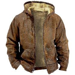 SHE.White Arbeitspullover Herren Männer Warm Vintage Einfarbig/Drucken Fleece Gefüttert Winterjacke Mit Taschen Winter Full Zip Fleecejacke Fleecehose Herren (3-Brown,S) von SHE.White