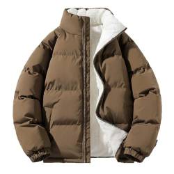 SHE.White Daunenjacke Herren Leicht Unisex Einfarbige Warme Gefüttert Jacke Mit Stehkragen Verdickte Padded Jacket Mit Reißverschluss Outdoor Langarm Mantel Herren Herbstjacke(2-Coffee,Xxl) von SHE.White