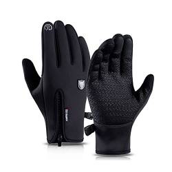 SHE.White Handschuhe Winter Herren Verdickte Touchscreen Winterhandschuhe Warm Fleece Strickhandschuhe Outdoor Lederhandschuhe Winter Gloves Strickhandschuhe Handschuhe Stoff(2-Black,Xl) von SHE.White