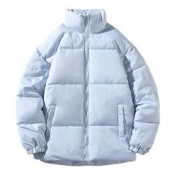 SHE.White Herbst Jacke Herren Unisex Einfarbige Warme Gefüttert Jacke Mit Stehkragen Verdickte Padded Jacket Mit Reißverschluss Outdoor Langarm Mantel Fließjacke Männer(3-Light Blue,M) von SHE.White