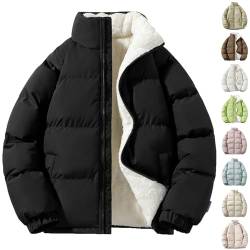 SHE.White Herbstjacke Unisex Einfarbige Warme Gefüttert Jacke Mit Stehkragen Verdickte Padded Jacket Mit Reißverschluss Outdoor Langarm Mantel Herren Steppjacke(2-Black,L) von SHE.White