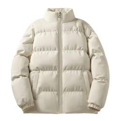 SHE.White Herren Steppjacke Unisex Einfarbige Warme Gefüttert Jacke Mit Stehkragen Verdickte Padded Jacket Mit Reißverschluss Outdoor Langarm Mantel Jacke Herren Übergangsjacke(1-Khaki,Xxl) von SHE.White