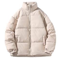 SHE.White Herrenjacken Unisex Einfarbige Warme Gefüttert Jacke Mit Stehkragen Verdickte Padded Jacket Mit Reißverschluss Outdoor Langarm Mantel Parka Herren Winter(3-Khaki,L) von SHE.White