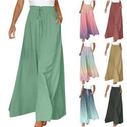 SHE.White Kostüm Damen Pirat Damen Elegant Weites Bein Hosen Elastisch Hohe Taille Palazzo Hose Mit Kordelzug Culotte Jogginghose Damen Elegant Sommer Baumwolle Leinen Damenhosen(2-Green,XL) von SHE.White