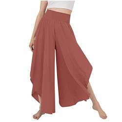 SHE.White Laufhose Damen Kurz Flared Hose Damen Casual Einfarbig Hoher Taille Weitem Bein Split Long/Kurz Hose Mit Elastisch Bund Yoga-Hose (3-Watermelon Red,S) von SHE.White