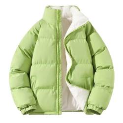 SHE.White Parka Herren Winter Unisex Einfarbige Warme Gefüttert Jacke Mit Stehkragen Verdickte Padded Jacket Mit Reißverschluss Outdoor Langarm Mantel Herren Jacke Winter(2-Green,L) von SHE.White