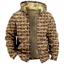 SHE.White Safari Kleidung Herren Männer Warm Vintage Einfarbig/Drucken Fleece Gefüttert Winterjacke Mit Taschen Winter Full Zip Fleecejacke Flecktarn Jacke (5-Brown,Xxl) von SHE.White