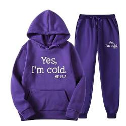 SHE.White Trainingshose Herren Oversize Sportswear Einfarbig/Drucken Hoodie Jogging Pullover Jogginghose Mit Taschen Herbst Leichte Sportanzug Hoodie Rot(2-Purple,M) von SHE.White