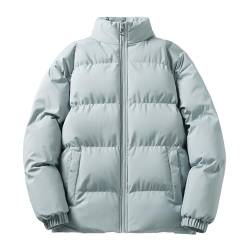 SHE.White Übergangsjacken Unisex Einfarbige Warme Gefüttert Jacke Mit Stehkragen Verdickte Padded Jacket Mit Reißverschluss Outdoor Langarm Mantel Herren Jacke Übergangsjacke(1-Light Blue,L) von SHE.White