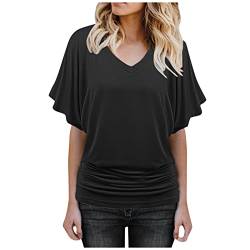 Shirt Damen Weiß Weiße Bluse Damen Racerback Top Damen Tshirt Mädchen Dirndlbluse Spitze Damenblusen Elegant Tunika Damen Sommer Elegant Baseball Shirt(Schwarz_1, XL) von SHE.White