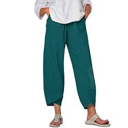 Sommerhose Damen Luftig Baumwolle Leinen Sommerhose Leichte Stoffhose Sommerhose Damen Leicht Jogger Pants Damen Elegant Leinenhemd Damen Leinenhose Sweathose Damen(1-Army Green,XXL) von SHE.White