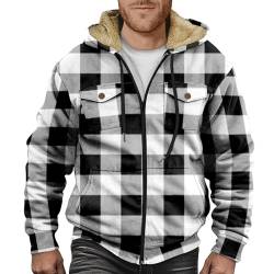 Teddy Jacke Herren Männer Winter Warm Drucken Fleecefutter Hoodies Jacke Mit Reißverschluss Verdickte Langarm Zipper Kapuzenjacke Herren Lange Kapuzenjacke Hoodie Sweatjacke Fleecefutter (4-White,4Xl) von SHE.White