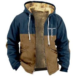 Winterjacken Herren Männer Winter Warm Drucken Fleecefutter Hoodies Jacke Mit Reißverschluss Verdickte Langarm Zipper Kapuzenjacke Teddyfell Jacke Winter Pullover Herren Warm(1-Royal Blue,M) von SHE.White