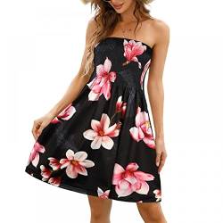 SHEBUYLLI Damen Trägerloses Schlauchkleid kurzes Kleid mit Blumenmuster, Ende der schwarzen, pinken Blumen, X-Large von SHEBUYLLI