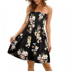 SHEBUYLLI Damen Trägerloses Schlauchkleid kurzes Kleid mit Blumenmuster, Ende der schwarzen Aprikosenblumen, L von SHEBUYLLI