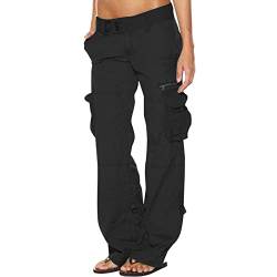 SHECO Cargohose Jogginghose Damen mit Taschen Freizeithose Straight Leg Mode Sporthose Kordelzug Baggy Track Pants Mit niedriger Taille Lose Jogger-Hose von SHECO