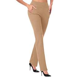 SHECO Damen Straighthose Geradem Bein Hose mit Taschen formell, entspannte Passform Büro Arbeit Fitnesshose Jazzpants Flared Yoga Hose High Waist Seamless Freizeithose Lang Freizeit Schlaghose von SHECO