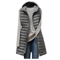 SHECO Damen Weste Steppweste Übergangs Daunenweste Kapuze Damenweste Steppweste Sportweste Übergangsjacke Bodywarmer Längere Outdoor Sweatkleid Damen Langarm Hoodie Vest Ärmellos Jacke von SHECO