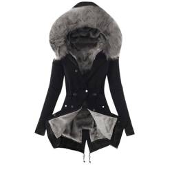 SHECO Winterjacke Damen Warm Kunstfell Elegant Lang Steppmantel Gefüttert Winddicht Winterparka Wintermantel Parka Jacke Warmer Halbdicker Frauen Winter Feiner Kapuze Und Kunstpelz Windjacke von SHECO