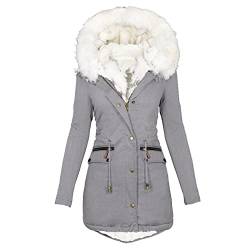 SHECO Winterjacke Damen Warm Kunstfell Elegant Lang Steppmantel Gefüttert Winddicht Winterparka Wintermantel Parka Jacke Warmer Halbdicker Frauen Winter Feiner Kapuze Und Kunstpelz Windjacke von SHECO