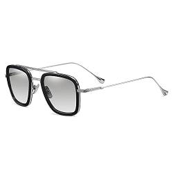 SHEEN KELLY High Definition Retro Sonnenbrille Tony Stark Gläser Square Eyewear Metall Rahmen für Männer Frauen Eisen Mann Sonnenbrille Flight Selben Absatz Transparent Linse Gradienten grau von SHEEN KELLY