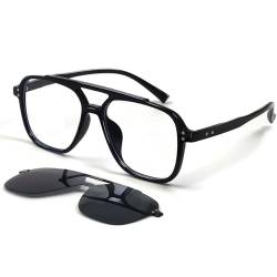 SHEEN KELLY Polarisierte magnetische Clip auf Pilot Sonnenbrillen & Anti Blaulicht Brillen Männer Frauen Trendy Quadrat Schwarz Frames Eyewear von SHEEN KELLY