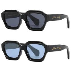 SHEEN KELLY Retro Dicke Hexagon Sonnenbrille Männer Frauen Trendy Oversized Quadrat Chunky Schwarz Dark 90er Jahre Brille von SHEEN KELLY