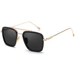 SHEEN KELLY Retro Sonnenbrille Quadratische Metallrahmen für Männer Frauen Klassiker Sonnenbrille Piloten Schwarz Linsen1:1 von SHEEN KELLY