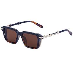 SHEEN KELLY Retro Square Sonnenbrille für Männer Frauen Vintage Reatangular Wrap Side Metall Schild Schwarz Schattierungen Frame getönten Brillen von SHEEN KELLY