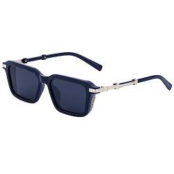 SHEEN KELLY Retro Square Sonnenbrille für Männer Frauen Vintage Reatangular Wrap Side Metall Schild Schwarz Schattierungen Frame getönten Brillen von SHEEN KELLY