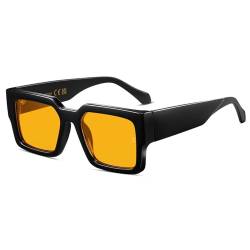 SHEEN KELLY Retro dicke rechteckige klobige Sonnenbrille Damen Herren trendige schmale quadratische schwarze Schildpatt-Rahmenmode der 90er Jahre Brille von SHEEN KELLY