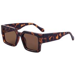 SHEEN KELLY Retro dicke rechteckige klobige Sonnenbrille Damen Herren trendige schmale quadratische schwarze Schildpatt-Rahmenmode der 90er Jahre Brille von SHEEN KELLY