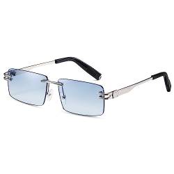 SHEEN KELLY Retro randlose Sonnenbrille für Männer Frauen Rechteck Ultra-Small Frame Sonnenbrille Durchsichtige Brille von SHEEN KELLY