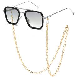 SHEEN KELLY Übergroße Spider Man Edith Brille Tony Stark Sonnenbrille Retro Kette Quadratischer Silberner Rahmen Hellgraue Linse Mit Blauer Innenbeschichtung Für Männer Frauen von SHEEN KELLY