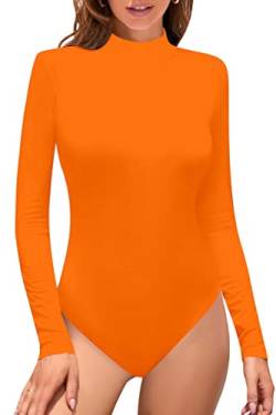 SHEIUGU Body für Damen Classic Fit Rollkragen Langarm Bodysuit Top, Orange, Medium von SHEIUGU