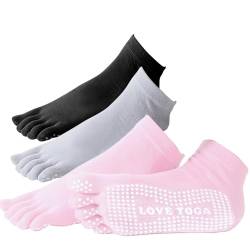 SHEKINI 3 Packs Trampolin Socken AntiRutsch Stoppersocken Pilates Zehensocken Damen für Yoga, Pilates, Barre, Tanz, Fitness von SHEKINI