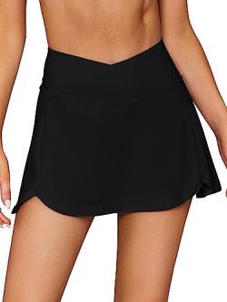 SHEKINI Badeshorts Damen Baderock Elegant Bikinirock Bademode Kurze Rock Eingebaut Bikinihose Beiläufig Sportrock Schwimmrock Strandbikini(Schwarz,L) von SHEKINI