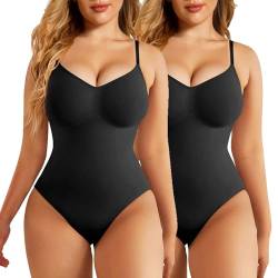 SHEKINI Bodysuit Shapewear Damen Bauchweg Formender Miederbody Nathlos Body Shaper Sculpting Verstellbarer Schultergurt Tanga 2er pack von SHEKINI