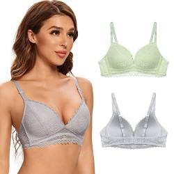 SHEKINI Bustier Damen ohne Buegel BH mit Blumen Spitze ohne Gepolsterter Eleganter und Bequeme (80C,hellgrün+grau) von SHEKINI