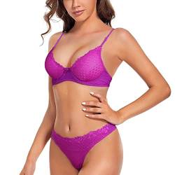 SHEKINI Damen BH Set Push Up Bügel BH Unterwäsche Lingerie Tanga Dessous Sets, Farbe Lila, Size S von SHEKINI