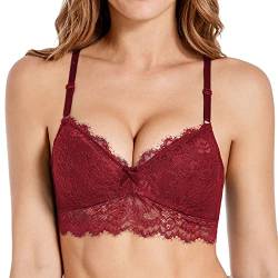 SHEKINI Damen-BHS Spitzen BH Sexy Bralette ohne Bügel Gepolsterter BH Regulierbare Träger Triangle BH Soft Bra（S,Rot） von SHEKINI