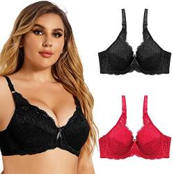 SHEKINI Damen BHS mit Bügel Elegant Spitzen BH Bustier Damen Soft Bra Verstellbaren Träger 2er Pack von SHEKINI